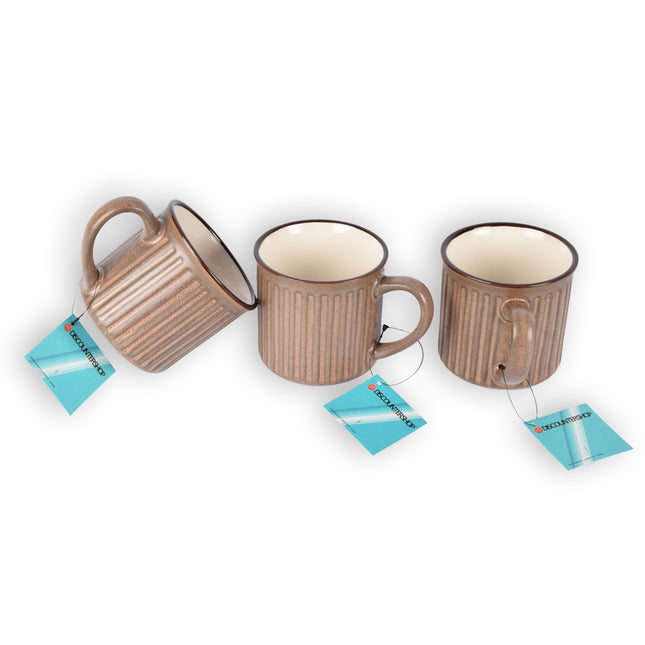 Stijlvolle Paars Koffiekopjes, Theekopjes en Koffiemokken Set - 3 stuks - Aardewerk - 250ml