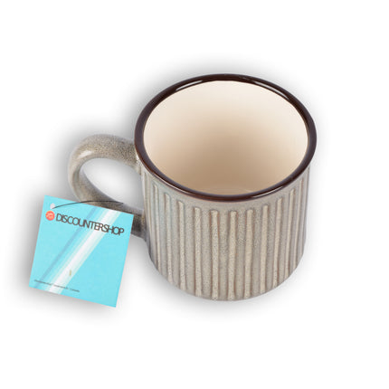 Stijlvolle Grijs/Beige Beker - Koffiebeker van Aardewerk – 250ml - Bekerset - 13cm x 9cm - Drinkbeker – Theebeker