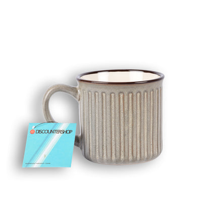 Stijlvolle Grijs/Beige Beker - Koffiebeker van Aardewerk – 250ml - Bekerset - 13cm x 9cm - Drinkbeker – Theebeker