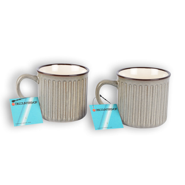 Set Van 2 Stijlvolle Grijs Beker - Koffiebeker van Aardewerk - 250ml - Bekerset - 13cm x 9cm - Drinkbeker – Theebeker
