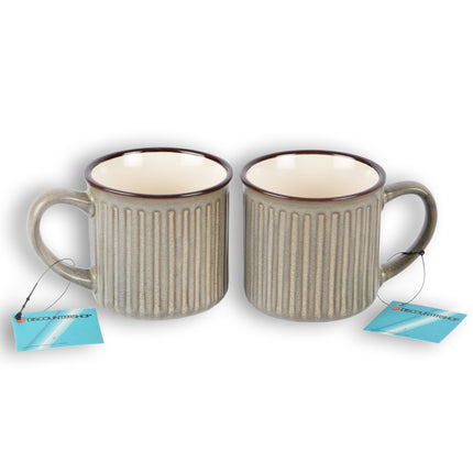 Set Van 2 Stijlvolle Grijs Beker - Koffiebeker van Aardewerk - 250ml - Bekerset - 13cm x 9cm - Drinkbeker – Theebeker