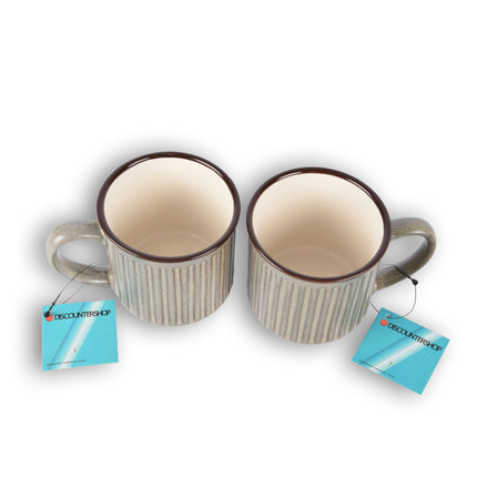 Set Van 2 Stijlvolle Grijs Beker - Koffiebeker van Aardewerk - 250ml - Bekerset - 13cm x 9cm - Drinkbeker – Theebeker