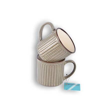 Set Van 2 Stijlvolle Grijs Beker - Koffiebeker van Aardewerk - 250ml - Bekerset - 13cm x 9cm - Drinkbeker – Theebeker