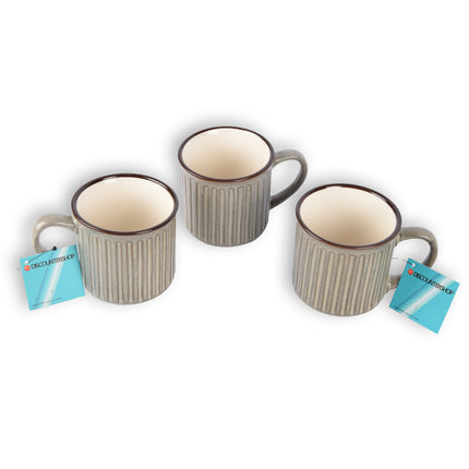 Stijlvolle grijs Koffiekopjes, Theekopjes en Koffiemokken Set - 3 stuks - Aardewerk - 250ml met breedte 13cm 