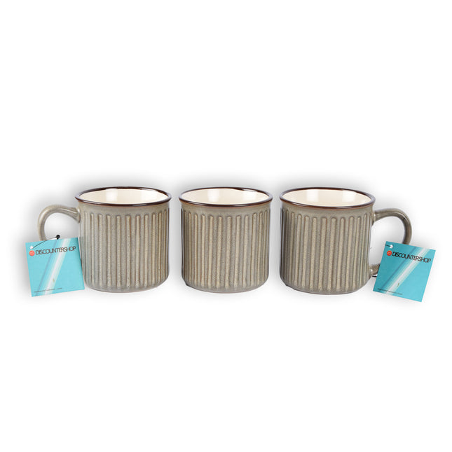 Stijlvolle grijs Koffiekopjes, Theekopjes en Koffiemokken Set - 3 stuks - Aardewerk - 250ml met breedte 13cm 