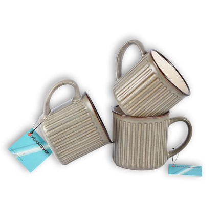 Stijlvolle grijs Koffiekopjes, Theekopjes en Koffiemokken Set - 3 stuks - Aardewerk - 250ml met breedte 13cm 