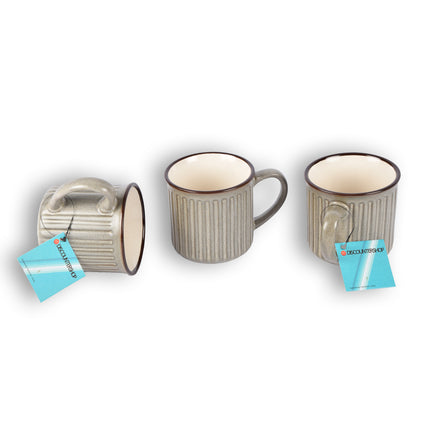 Stijlvolle grijs Koffiekopjes, Theekopjes en Koffiemokken Set - 3 stuks - Aardewerk - 250ml met breedte 13cm 