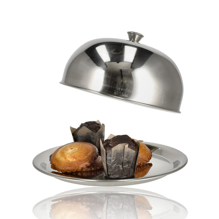 RVS Stolp met Deksel Ø26 cm – Serveerschaal met Onderbord – Taartstolp, Kaasstolp & Voedsel Presenteren – Keukenaccessoires