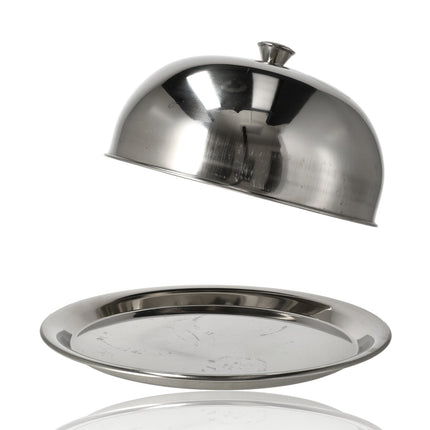 RVS Stolp met Deksel Ø26 cm – Serveerschaal met Onderbord – Taartstolp, Kaasstolp & Voedsel Presenteren – Keukenaccessoires