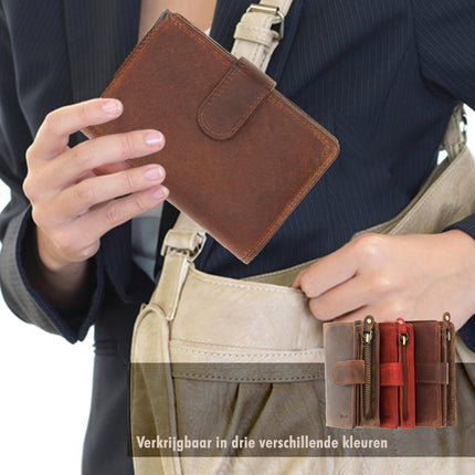 Leren Portemonnee - RFID Portemonnee Leer - 13x9x3cm - Portemonnee met Veel Vakjes voor Pasjes, Muntvak en Ritssluiting - Unisex Anti-Skim Buffelleer Portemonnee