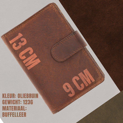 Leren Portemonnee - RFID Portemonnee Leer - 13x9x3cm - Portemonnee met Veel Vakjes voor Pasjes, Muntvak en Ritssluiting - Unisex Anti-Skim Buffelleer Portemonnee