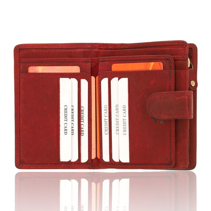 Modieuze Rode Lederen Ritsportemonnee | Dames Portemonnee Met Muntvak | 9X13X3 Cm | 14 Pasjes | 10 Vakken 