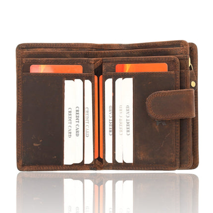 Leren Portemonnee - RFID Portemonnee Leer - 13x9x3cm - Portemonnee met Veel Vakjes voor Pasjes, Muntvak en Ritssluiting - Unisex Anti-Skim Buffelleer Portemonnee
