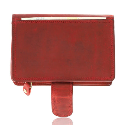 Modieuze Rode Lederen Ritsportemonnee | Dames Portemonnee Met Muntvak | 9X13X3 Cm | 14 Pasjes | 10 Vakken 