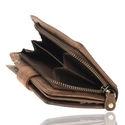 Leren Portemonnee - RFID Portemonnee Leer - 13x9x3cm - Portemonnee met Veel Vakjes voor Pasjes, Muntvak en Ritssluiting - Unisex Anti-Skim Buffelleer Portemonnee