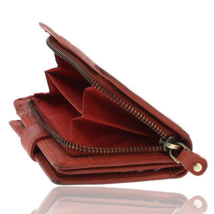 Modieuze Rode Lederen Ritsportemonnee | Dames Portemonnee Met Muntvak | 9X13X3 Cm | 14 Pasjes | 10 Vakken 