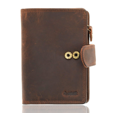 Leren Portemonnee - RFID Portemonnee Leer - 13x9x3cm - Portemonnee met Veel Vakjes voor Pasjes, Muntvak en Ritssluiting - Unisex Anti-Skim Buffelleer Portemonnee