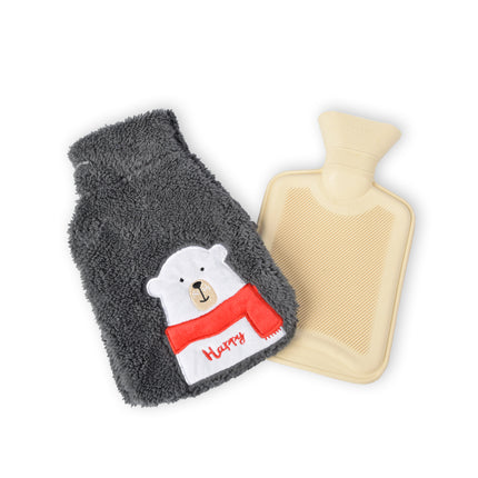 Warmwaterkruik met Hoes - Donker Grijs, Polyester & Natuurrubber - 850ml - Voor Kinderen - Liefdevolle Pinguïn Knuffelhoes 