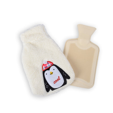 Warmwaterkruik met Zachte Hoes - Kinderkruik - 850 ml Thermokruik - met Liefdevolle Pinguïn Knuffelhoes - kruik voor Baby's