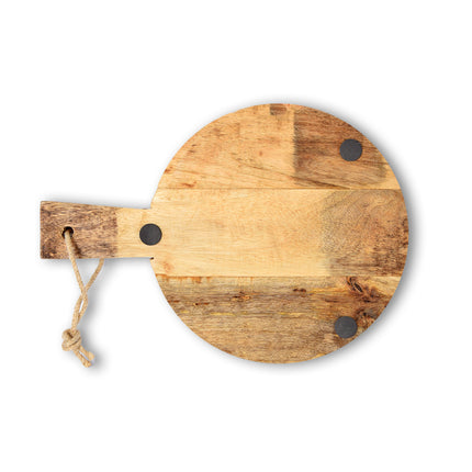 Snijplankje | Houten snijplankje | Met handvat | Rond | Kaasplank | 425 g | donker bruin | 32.5 cm diameter