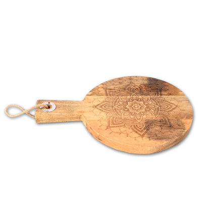 Snijplankje | Houten snijplankje | Met handvat | Rond | Kaasplank | 425 g | donker bruin | 32.5 cm diameter