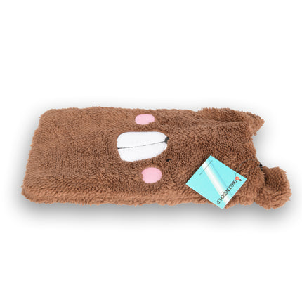 Warmwaterkruik met Hoes - Bruine Kinderkruik - Thermokruik - Polyester en Natuurrubber - 0.85L - 29cm x 2cm x 29cm - met Zachte Beer Hoes voor Baby's