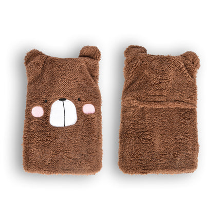 Warmwaterkruik met Hoes - Bruine Kinderkruik - Thermokruik - Polyester en Natuurrubber - 0.85L - 29cm x 2cm x 29cm - met Zachte Beer Hoes voor Baby's