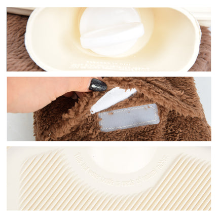 Warmwaterkruik met Hoes - Bruine Kinderkruik - Thermokruik - Polyester en Natuurrubber - 0.85L - 29cm x 2cm x 29cm - met Zachte Beer Hoes voor Baby's