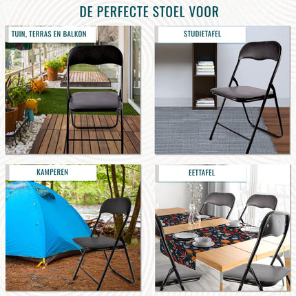 Moderne Zwarte Opvouwbare Eetkamerstoelen | Set van 3 | Polyester en Metaal | 37.5cm x 39cm x 78.5cm | Lichtgewicht Campingstoel met Rugleuning | Inklapbare Keukenstoelen | Ruimtebesparende Eetkamerstoelen