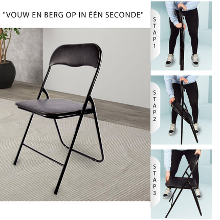 Moderne Zwarte Opvouwbare Eetkamerstoelen | Set van 3 | Polyester en Metaal | 37.5cm x 39cm x 78.5cm | Lichtgewicht Campingstoel met Rugleuning | Inklapbare Keukenstoelen | Ruimtebesparende Eetkamerstoelen