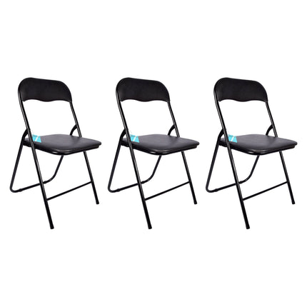 Moderne Zwarte Opvouwbare Eetkamerstoelen | Set van 3 | Polyester en Metaal | 37.5cm x 39cm x 78.5cm | Lichtgewicht Campingstoel met Rugleuning | Inklapbare Keukenstoelen | Ruimtebesparende Eetkamerstoelen