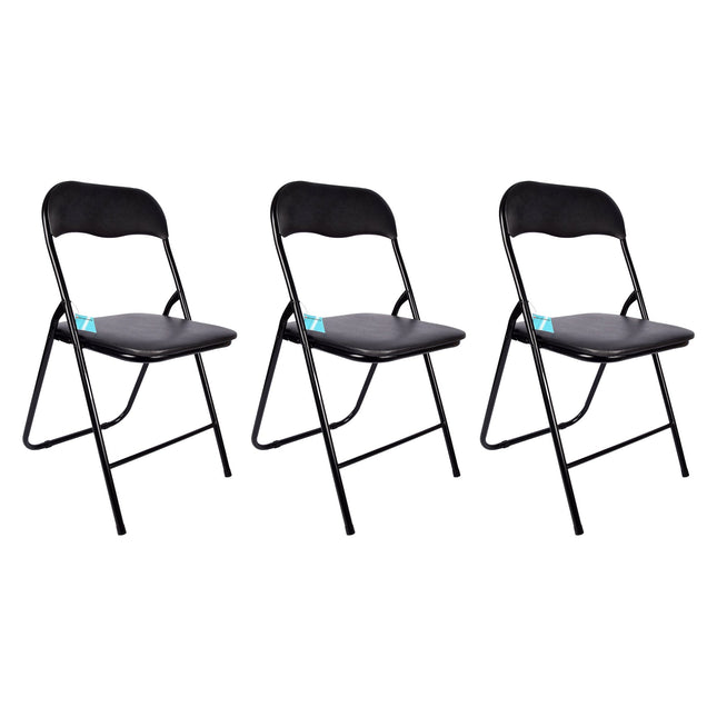 Moderne Zwarte Opvouwbare Eetkamerstoelen | Set van 3 | Polyester en Metaal | 37.5cm x 39cm x 78.5cm | Lichtgewicht Campingstoel met Rugleuning | Inklapbare Keukenstoelen | Ruimtebesparende Eetkamerstoelen