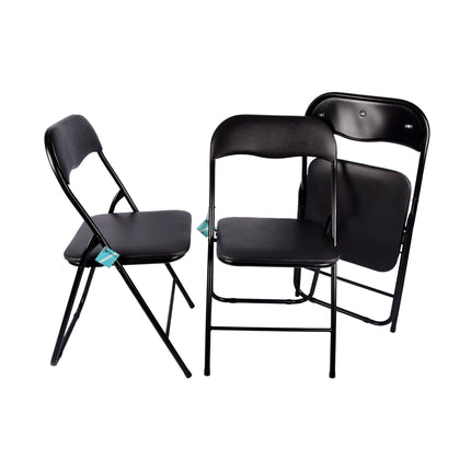Moderne Zwarte Opvouwbare Eetkamerstoelen | Set van 3 | Polyester en Metaal | 37.5cm x 39cm x 78.5cm | Lichtgewicht Campingstoel met Rugleuning | Inklapbare Keukenstoelen | Ruimtebesparende Eetkamerstoelen