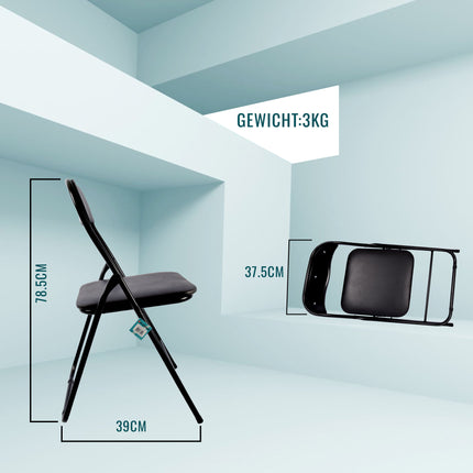 Moderne Zwarte Opvouwbare Eetkamerstoelen | Set van 3 | Polyester en Metaal | 37.5cm x 39cm x 78.5cm | Lichtgewicht Campingstoel met Rugleuning | Inklapbare Keukenstoelen | Ruimtebesparende Eetkamerstoelen