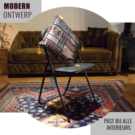 Moderne Zwarte Opvouwbare Eetkamerstoelen | Set van 3 | Polyester en Metaal | 37.5cm x 39cm x 78.5cm | Lichtgewicht Campingstoel met Rugleuning | Inklapbare Keukenstoelen | Ruimtebesparende Eetkamerstoelen