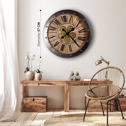 Moderne Zwart & Beige Wandklok 57cm | Ø57cm | Metalen Klok met Glazen Details | Batterij Aangedreven (AA 1.5V) | Perfect voor Woonkamer Slaapkamer Kantoor Keuken en School | Gemakkelijk te Decor Home