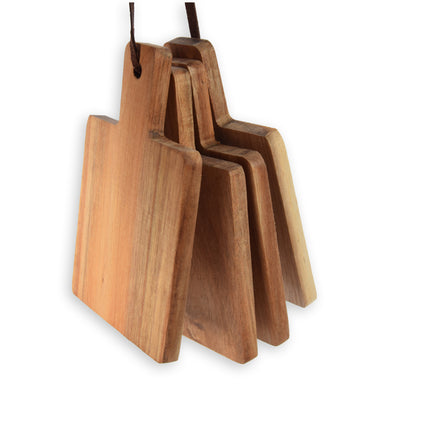 Houten Serveerplankjes Set van 4 - Tapas en Kaas - Licht Bruin - 14cm x 10cm x 1.5cm