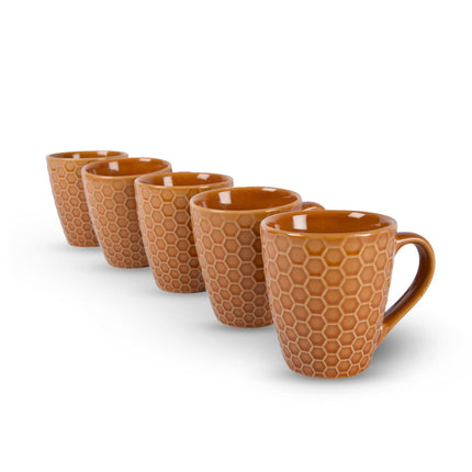 5x Luxe Keramische Beker Set - Koffie- en Theebekers, 200ml Capaciteit, Bruin Kleur
