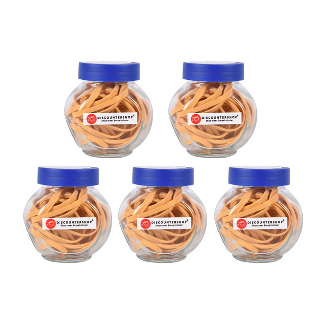 Rubberen Elastiekjes Beige 5 Glazen Flesjes | Sterke Afbreekbare Elastieken voor Haar Kantoor en Knutselen | Perfect Voor Haarstyling en Kantooraccessoires | Lengte 8-12cm Uitrekbaar Tot 30cm