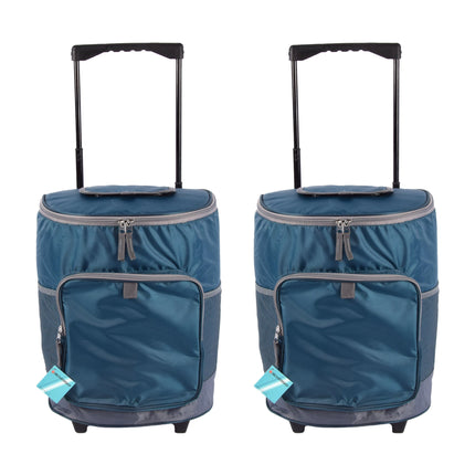 Trendy Koeltas - Picknickkoeltas op Wielen - Isoleerkoeltas van Polyethyleen - Lunchkoeltas - Zwart & Navy - 28L - 31cm x 24cm x 38cm - Set van 2