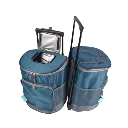 Trendy Koeltas - Picknickkoeltas op Wielen - Isoleerkoeltas van Polyethyleen - Lunchkoeltas - Zwart & Navy - 28L - 31cm x 24cm x 38cm - Set van 2