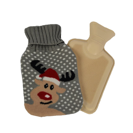Warmwaterkruik met Hoes - 18cmx28cm - Grijs Mix - Polyester en Rubber - Winteraccessoires - Warmte Kerstcadeau