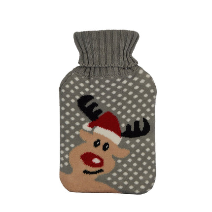 Warmwaterkruik met Hoes - 18cmx28cm - Grijs Mix - Polyester en Rubber - Winteraccessoires - Warmte Kerstcadeau