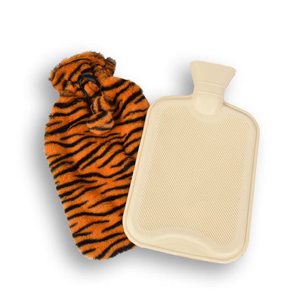 Oranje & Zwart Kinderkruik met Cheetah Print Hoes - 0.85L - Polyester en Natuurrubber - 29cm x 2cm x 29cm