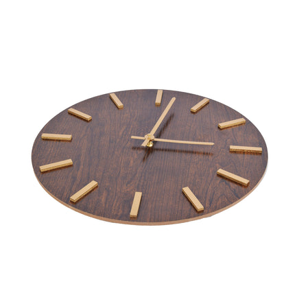 Donker Bruine Houten Wandklok met Gouden Wijzers | 40cm Diameter | Rond | Metalen Accenten | Batterij Voeding | Makkelijk Af te Lezen Moderne Home Decor Klok