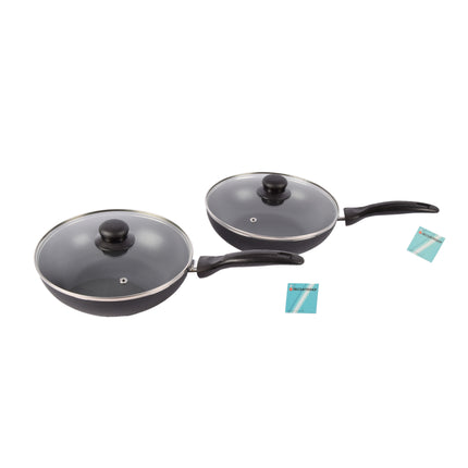 Set van 2 Zwarte Aluminium Kookpannen | 42cm x 24.5cm x 6.5cm | 6.7L | Geschikt voor Gas Elektrisch Keramisch Halogeen | Vaatwasmachinebestendig en Ovenbestendig | Maakt koken tot een plezier