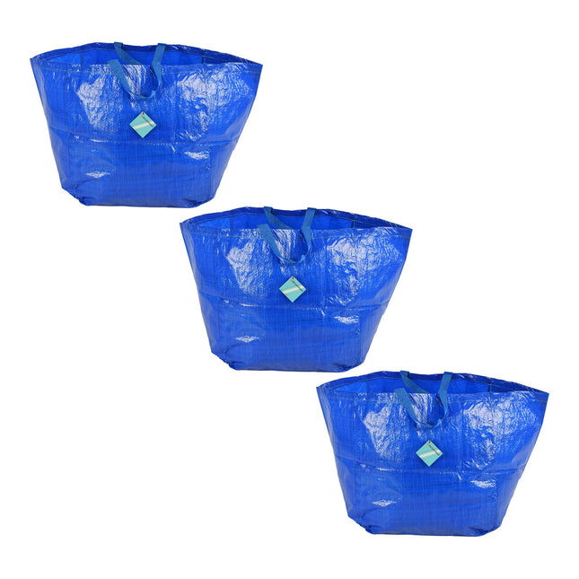 Blauwe Plastic Opvouwbare Boodschappentassen | 3 Delige Set | 37cm x 40cm x 41cm | Embrace Elegance Met Deze Prachtige Tassenset | Herbruikbaar en Stijlvol voor Winkelen Strand en Meer