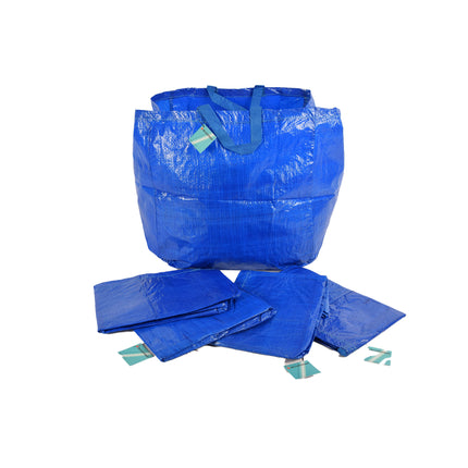 Stijlvolle Tassen voor Stijlvolle Vrouwen | Set van 5 Blauwe Plastic Opvouwbare Boodschappentassen | 37cm x 40cm x 41cm | Duurzame Tassen voor Winkelen Strand en Meer