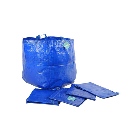 Stijlvolle Tassen voor Stijlvolle Vrouwen | Set van 5 Blauwe Plastic Opvouwbare Boodschappentassen | 37cm x 40cm x 41cm | Duurzame Tassen voor Winkelen Strand en Meer