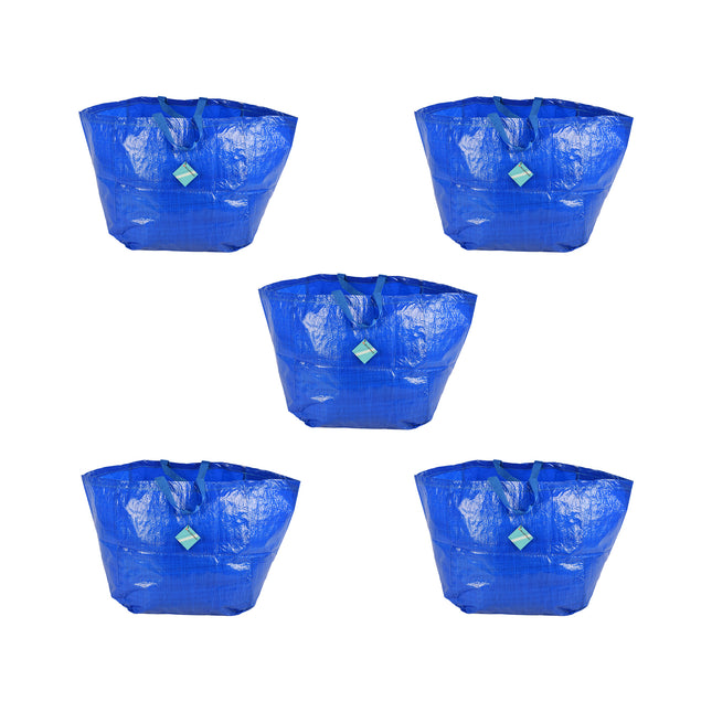 Stijlvolle Tassen voor Stijlvolle Vrouwen | Set van 5 Blauwe Plastic Opvouwbare Boodschappentassen | 37cm x 40cm x 41cm | Duurzame Tassen voor Winkelen Strand en Meer
